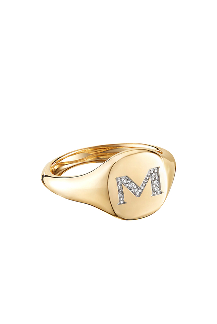 M Mini Pinky Ring, 18K Yellow Gold & Diamonds